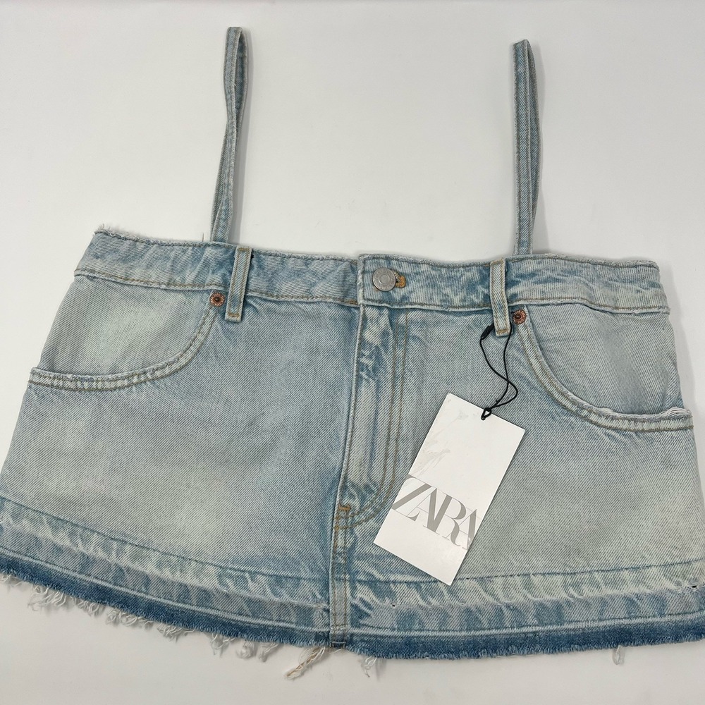 Zara Skirt Style Denim Crop Top Size Small Jean Rodeo Western Festival NWT